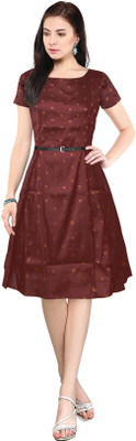 HEER FASHION Women Fit and Flare Maroon Knee Length Dress
