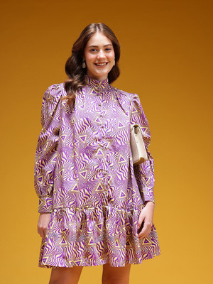 HERE&NOW Women Drop Waist Purple Above Knee/Mid Thigh Length Dress