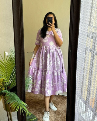 JN LOFTY Women A-line Purple Midi/Calf Length Dress