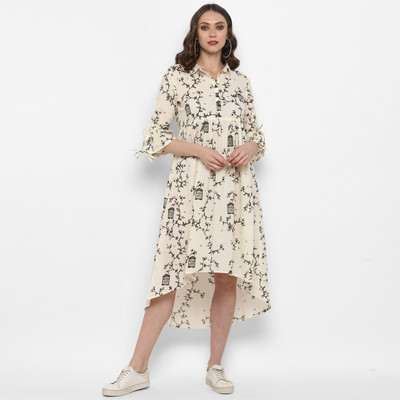 Antaran Women Ethnic Dress Beige Midi/Calf Length Dress