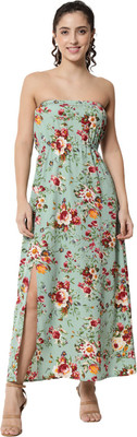 ALL WAYS YOU Women Tube Light Green Maxi/Full Length Dress