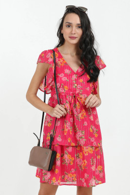 ADRIANA Women Layered Pink Above Knee/Mid Thigh Length Dress