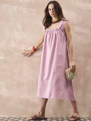 InWeave Women Fit and Flare Pink Midi/Calf Length Dress