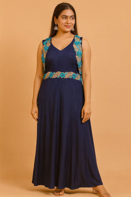 shree radha Women Ethnic Dress Dark Blue Ankle Length Dress