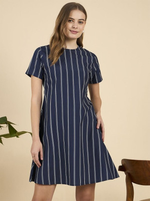 Mast & Harbour Women A-line Blue Knee Length Dress