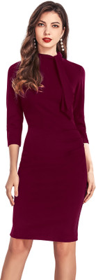 HEER FASHION Women Bodycon Maroon Above Knee/Mid Thigh Length Dress