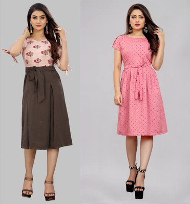 maruti fab Women Fit and Flare Multicolor Below Knee Dress
