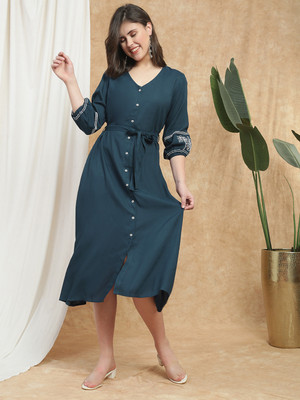 Globus Women A-line Blue Midi/Calf Length Dress