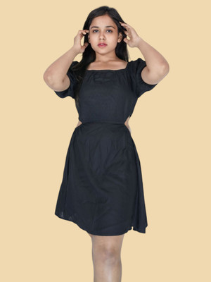 Tylaent Women A-line Black Knee Length Dress