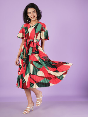 ZWERLON Women A-line Multicolor Midi/Calf Length Dress