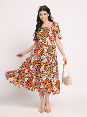 Silselah Women A-line Multicolor Midi/Calf Length Dress