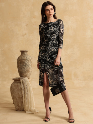 KAZO Women Ethnic Dress Black Knee Length Dress