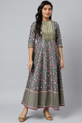 Aurelia Women Fit and Flare Grey Ankle Length Dress