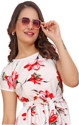 SITARAM FASHIION Women Fit and Flare White Above Knee/Mid Thigh Length Dress