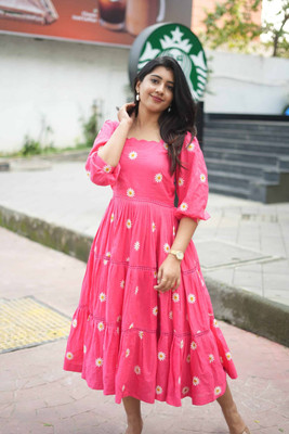 TANISHQGARMENTS Women Printed A-line Kurta(Pink)