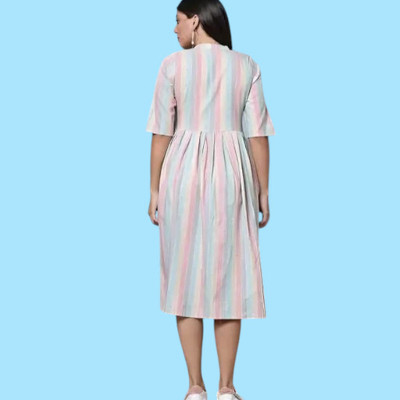 Suhani Creationnm Women Striped A-line Kurta(Blue, White)