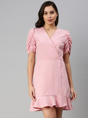 SHOWOFFFF Women A-line Pink Above Knee/Mid Thigh Length Dress