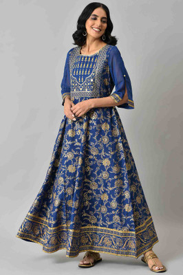 Aurelia Women Ethnic Dress Blue Below Knee Dress