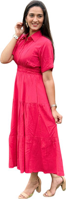 Dharmaj Creation Women Ethnic Dress Pink Knee Length Dress