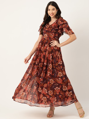 Deewa Women Fit and Flare Multicolor Maxi/Full Length Dress