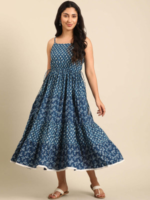 IMARA Women A-line Blue Maxi/Full Length Dress