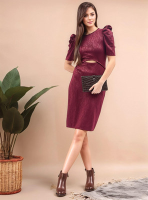 Mast & Harbour Women Bodycon Maroon Above Knee/Mid Thigh Length Dress