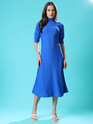 MILOST Women A-line Blue Below Knee Dress