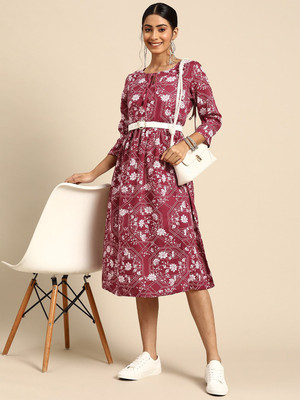 Sangria Women A-line Pink Midi/Calf Length Dress