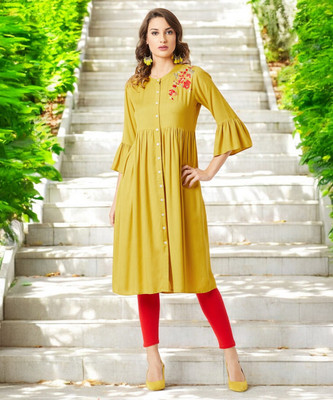 all about you Women Gathered Yellow Midi/Calf Length Dress