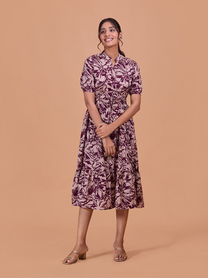 all about you Women Fit and Flare Multicolor Midi/Calf Length Dress