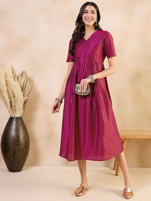ANOUK Women Fit and Flare Purple Maxi/Full Length Dress