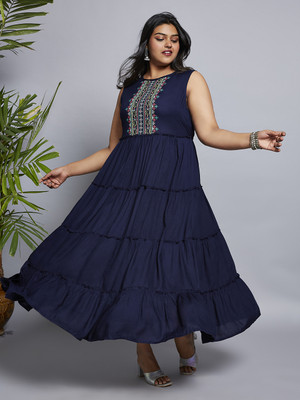 Globus Women A-line Blue Maxi/Full Length Dress
