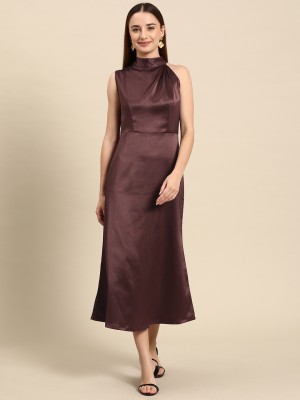 WoowZerZ Women A-line Brown Dress