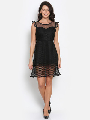 MARC LOUIS Women Fit and Flare Black Mini/Short Dress