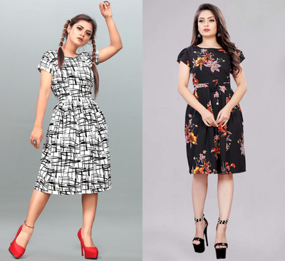 tanvi creation Women Fit and Flare White Knee Length Dress