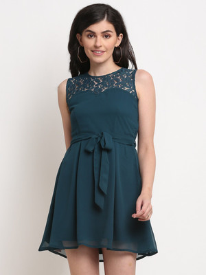 La Zoire Women Fit and Flare Light Green Knee Length Dress