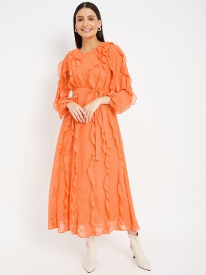 DRAPE AND DAZZLE Women A-line Orange Dress