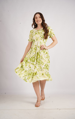 AKSHA CREATION Women Fit and Flare Light Green Midi/Calf Length Dress