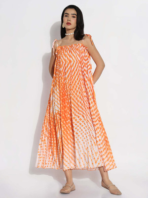 SHOWOFFFF Women A-line Orange Midi/Calf Length Dress