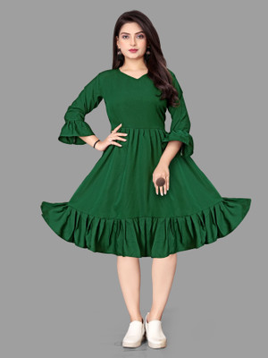 HOUSE OFF COMMON Women A-line Green Knee Length Dress