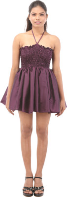 KIYOO Women Fit and Flare Purple Above Knee/Mid Thigh Length Dress