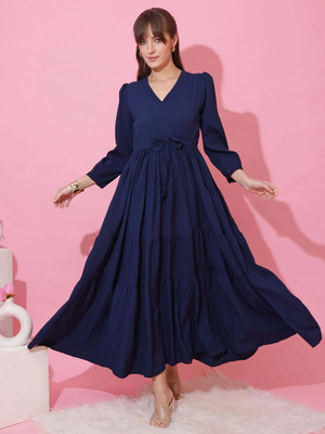 Sheetal Accociates Women Fit and Flare Dark Blue Maxi/Full Length Dress