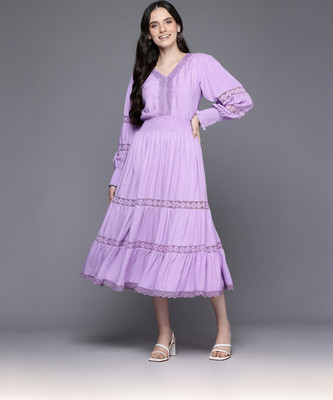 Dream Star Women Fit and Flare Purple Midi/Calf Length Dress