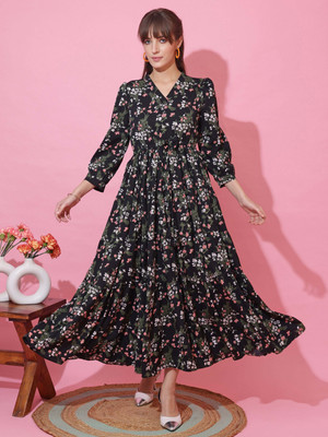 Honky Tonky Women Fit and Flare Multicolor Maxi/Full Length Dress