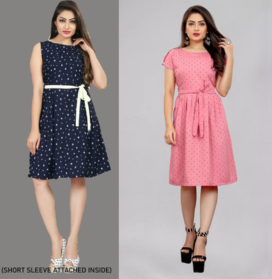 Hiral Creation Women A-line Dark Blue Knee Length Dress