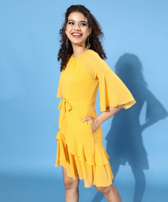 Miss Chase Women Fit and Flare Yellow Dress