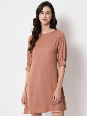 PURYS Women Fit and Flare Brown Dress