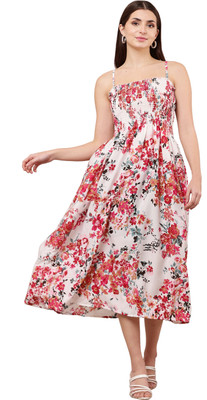 madhav fashions Women A-line White Midi/Calf Length Dress