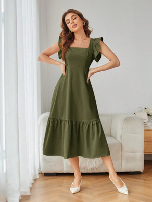 MKFASHION Women A-line Green Ankle Length Dress