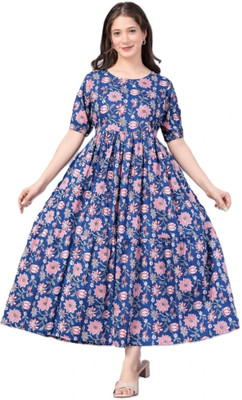 Twirl Tales Women A-line Dark Blue Midi/Calf Length Dress